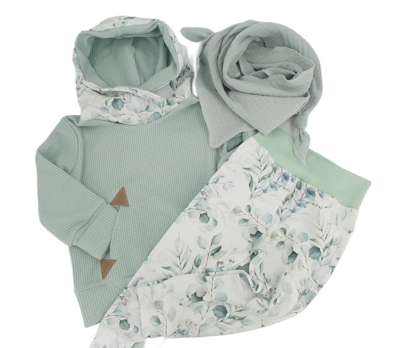 Atelier MiaMia - Hoodie baby child from 44-122 short or long sleeve mint eucalyptus